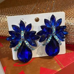 Large Bling blue rhinestone earrings